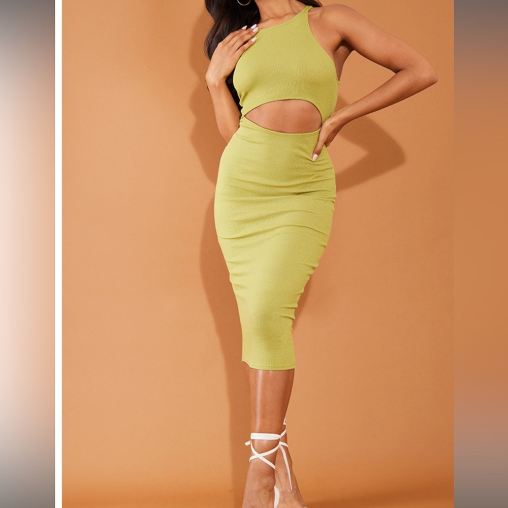 Olive Cut Out Racer Neck
Rib Midi Dress